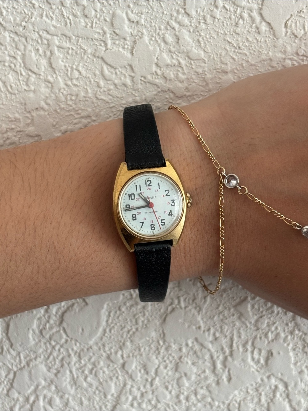 Vintage Gold-Tone N6 Analog Watch with Black Leather Strap (needs battery)